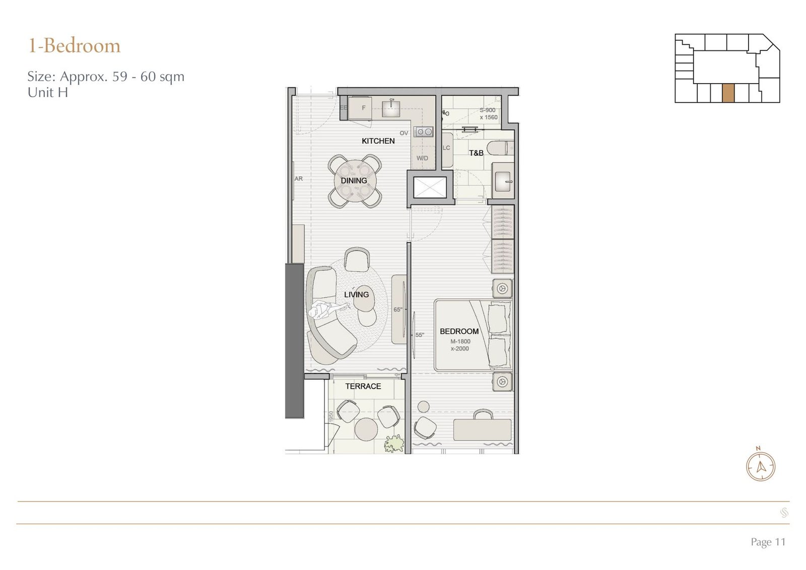 1BR Unit H 59-60 sqm